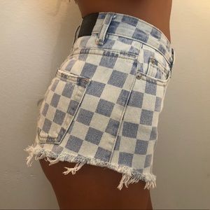 Checkered Denim Shorts